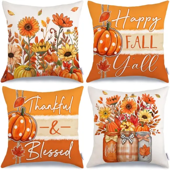 Set of 4 Fall Throw Pillow Covers 20x20 Inch {1}