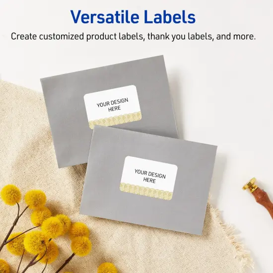 Avery Printable Rectangle Labels with Sure Feed Technology, Pre-Printed Gold Lace Trim Pattern, Matte White, 2" x 3", Laser & Inkjet Compatible, 80 Total, Great for Branding, Marketing, and Events {6}