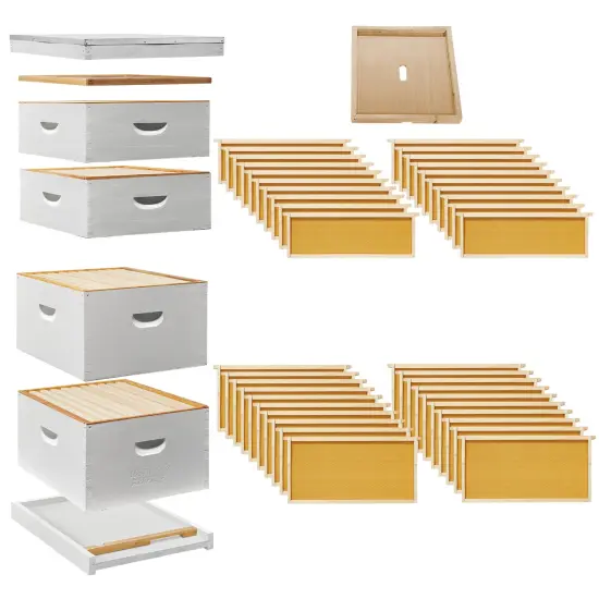 Honey Keeper Beehive Kit Fully Assembled and Painted - 10 Frame Kit, 2 Deep Brood Boxes and 2 Medium Supers White {4}