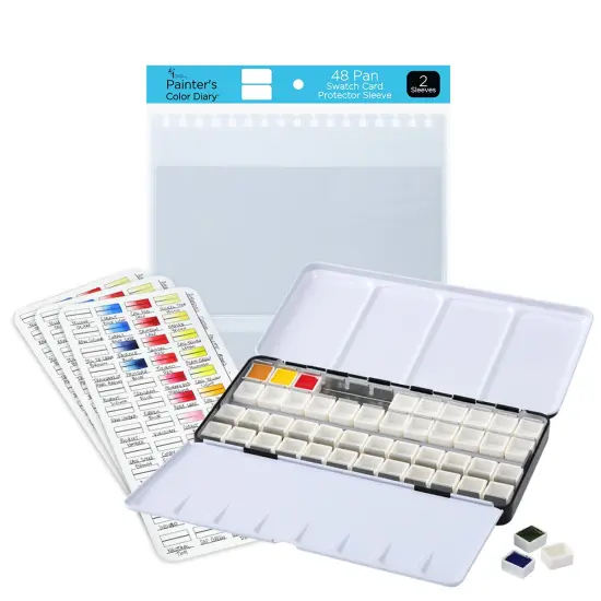 New York Central Watercolor Palette - 48 Empty Half Pan Boxes and Palette with 5 Watercolor Swatch Cards and 2 Swatch Card Sleeves {3}