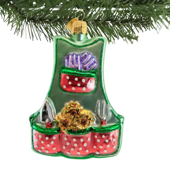 Old World Christmas 4.0 Inch Gardening Apron Tree Ornament , Harvest Plants Flowers Green {3}