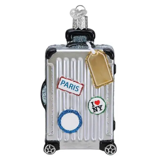 Old World Christmas 4.0 Inch Rolling Suitcase Christmas Tree Ornament , Travel Luggage Ornament Silver {1}