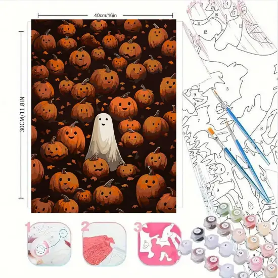 Halloween Pumpkin Ghost Paint by Number Kits - 12x16 Inch {5}