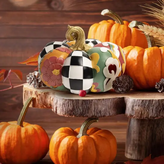Black and White Checkered Pumpkin for Decorating, 8 in Resin Fall {4}
