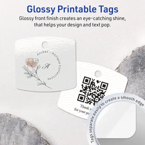 Avery Printable Arched Square Printable Tags, Sure Feed Technology, 2" x 2-3/16", Glossy White Cardstock, Print-to-The-Edge, Laser/Inkjet Printable, 120 Total {9}