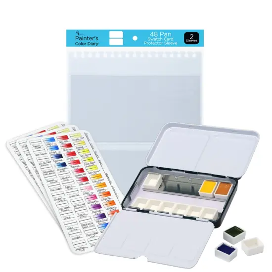 New York Central Watercolor Palette - 12 Empty Half Pans Boxes and Palette with 10 Watercolor Swatch Cards and 2 Swatch Card Sleeves {3}