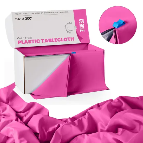  Party Solids 54" x 300' Plastic Table Cover Roll with Slide Cutter &ndash; Cut-to-Size Dispenser Box &ndash; Makes Up to 36 Disposable 8' Rectangle Tablecloths by Exquisite Hot Pink {2}
