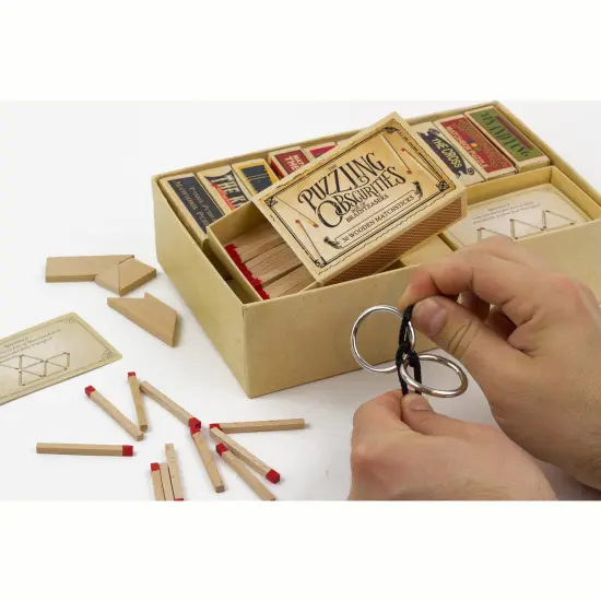 Professor Puzzle: The Puzzling Obscurities Box of Brainteasers - 10 Pocket-Sized Matchboxes w/ 60 Challenges, Wood-Metal Pcs, Problem Solving, Ages 8+ {5}