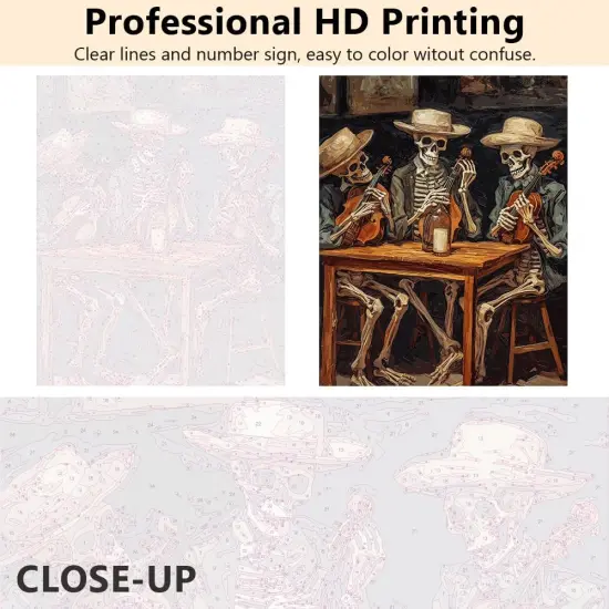 Skeletons Playing Violin Paint by Numbers - 16 x20 Inch (Skull) {4}