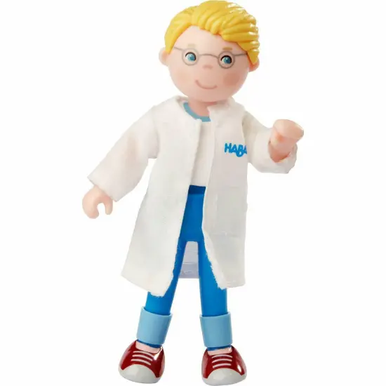 HABA Little Friends Dad Andreas 4.5" Dollhouse Toy Figure with Removable Coat (Doctor, Veterinarian, Scientist) Multicolor {1}