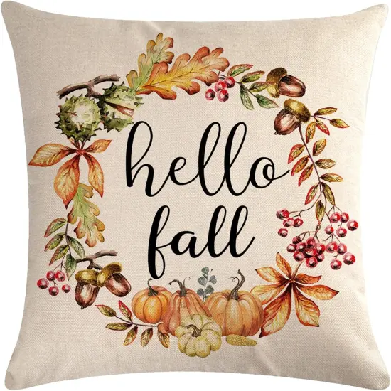 Set of 2 Autumn Decorations Pumpkin Pillow Covers 20" x 20 {2}