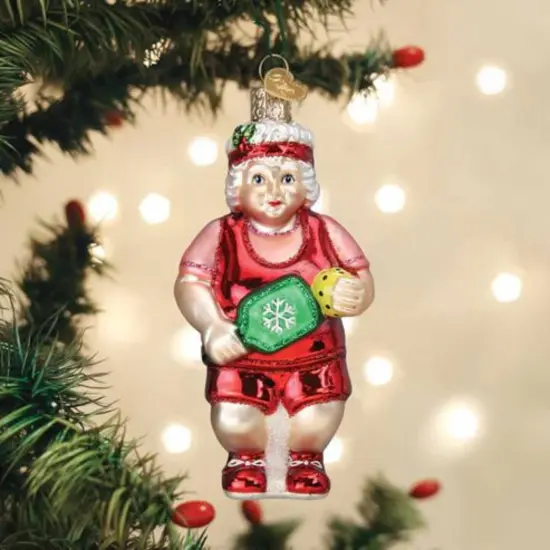 Old World Christmas 5.0 Inch Pickleball Mrs. Claus Tree Ornament , Ornament Paddle Ball Red {3}