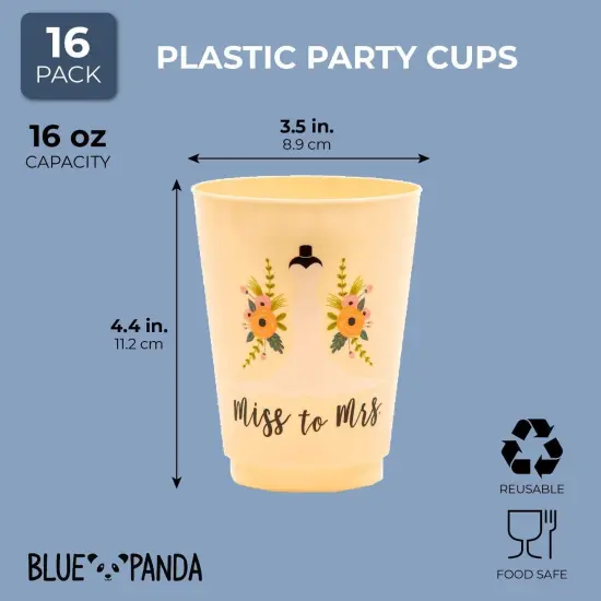 Plastic Party Cups for Bachelorette Party and Bridal Shower, Miss to Mrs. (16 Pack) Orange {2}