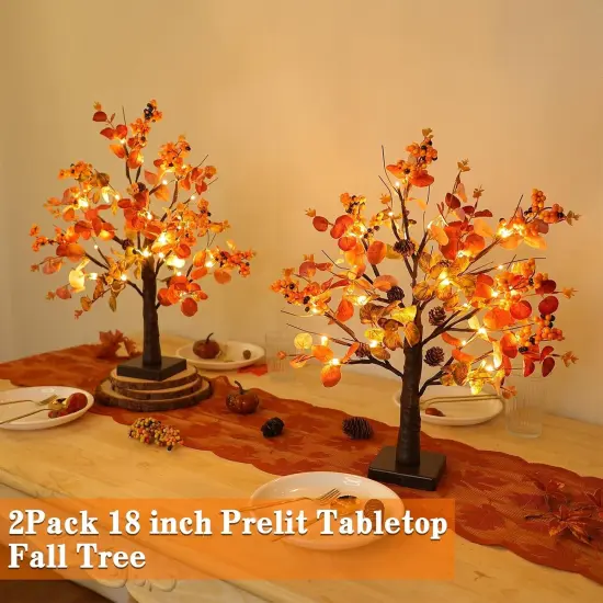 2 Pack Fall Decor Tabletop Fall Tree with 48 LED Battery Operated,18 Inch {3}