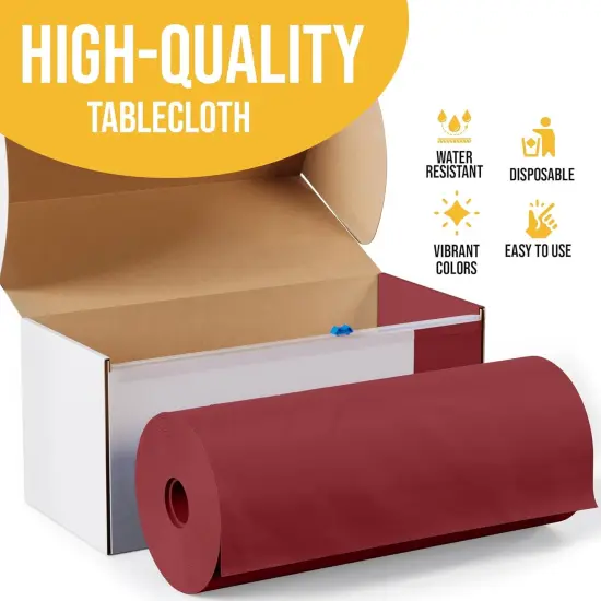 Exquisite Party Solids 54" x 100' Plastic Table Cover Roll with Slide Cutter &ndash; Cut-to-Size Dispenser Box &ndash; Makes Up to 36 Disposable 8' Rectangle Tablecloths Burgundy {5}
