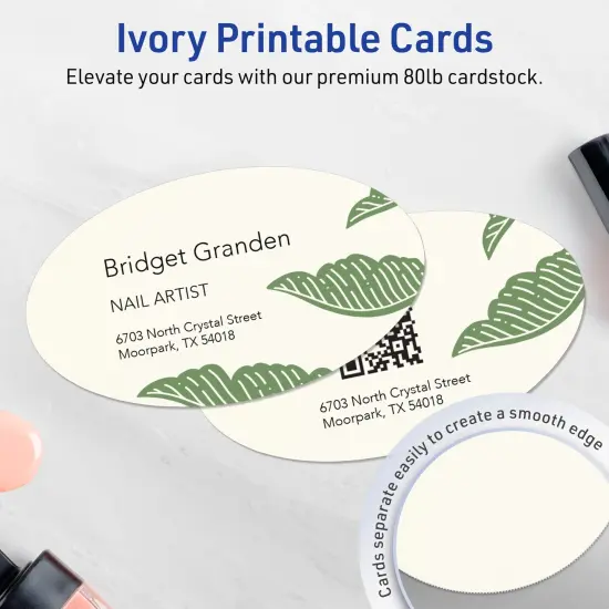 Avery Printable Oval Business Cards, Sure Feed Technology, 2" x 3-1/2", Matte Ivory Cardstock, Print-to-The-Edge, Laser/Inkjet Printable, 80 Total {9}