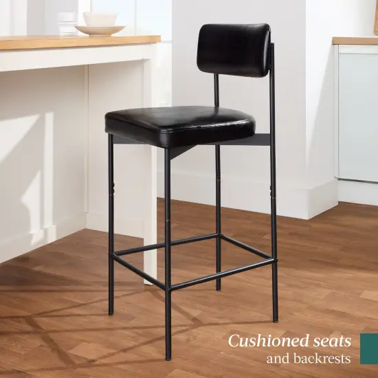 Best Choice Products Set of 2 Faux Leather Counter Stools for Kitchen Island and Dining w/ Metal Frame Midnight Black {6}