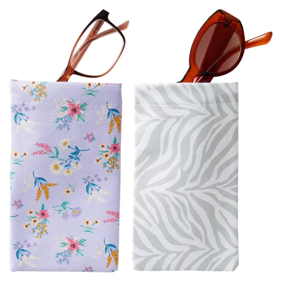 10 Pack Soft Eye Glasses Pouch with 10 Cleaning Cloths, Faux Leather Eyewear and Sunglasses Cases, 10 Designs (4 x 7 In) Multicolor {6}