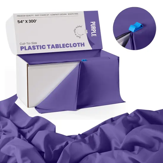  Party Solids 54" x 300' Plastic Table Cover Roll with Slide Cutter &ndash; Cut-to-Size Dispenser Box &ndash; Makes Up to 36 Disposable 8' Rectangle Tablecloths by Exquisite Purple {2}
