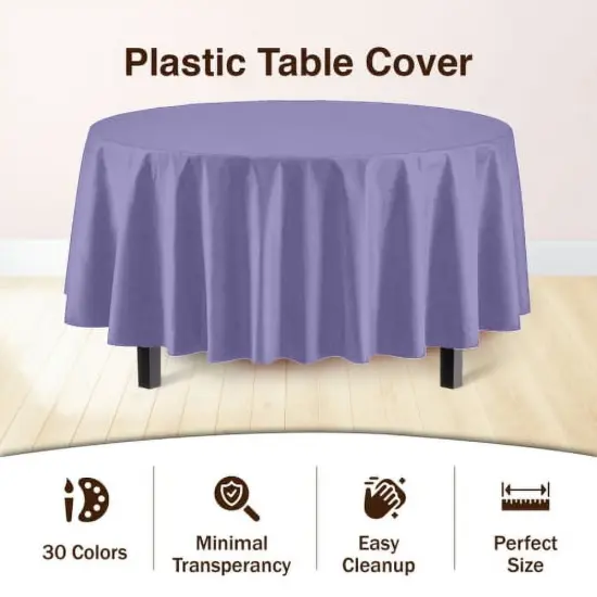 Exquisite Disposable Round Plastic Tablecloths &ndash; 6 Pack 84" Disposable Table Cloths &ndash; Indoor/Outdoor Party Tablecloth &ndash; Round Plastic Table Cover for Events & Party Supplies Lavender {5}