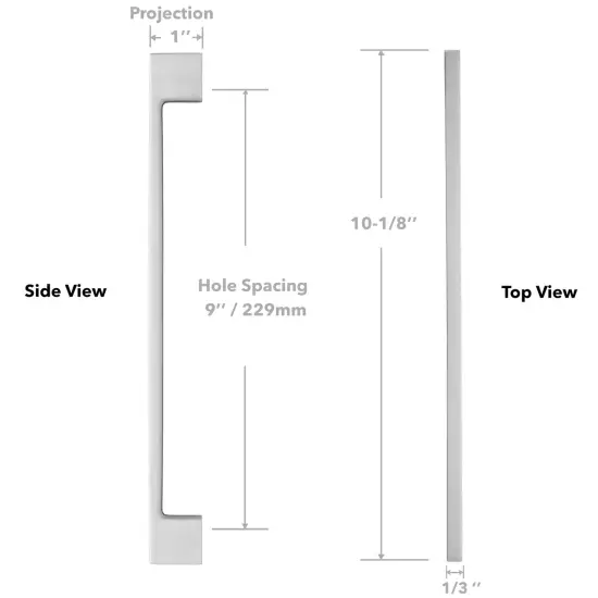 Cauldham Solid Kitchen Cabinet Pulls Handles (9" Hole Centers) - Modern Thin Profile Drawer/Door Hardware - Style M255 - Satin Nickel {5}