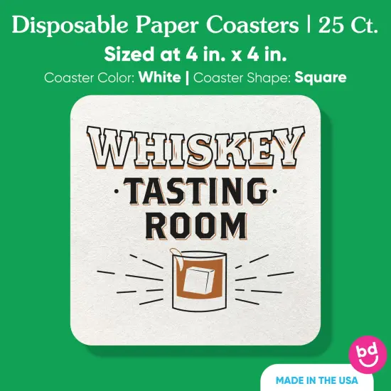 Big Dot of Happiness 25 Ct Whiskey Tasting Room Drink Coasters, 4-Inch Disposable Square Paper Coasters for Home Bar Accessories or Birthday Parties {5}