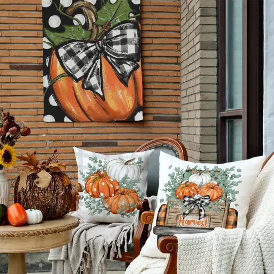 Set of 4 Fall Pumpkins Throw Pillow Covers 20x20 Inch {2}