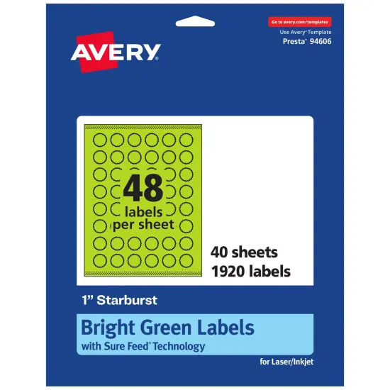 Avery Bright Green Paper Labels, 1" Starburst {1}