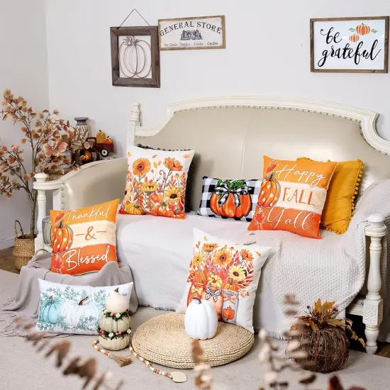 Set of 4 Fall Throw Pillow Covers 20x20 Inch {2}