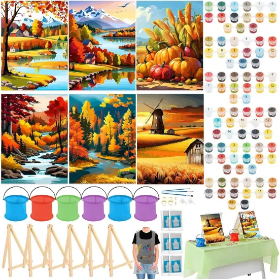 6 Sets Pre Drawn Paint by Numbers Kit - 16x12 Inch - Autumn {1}