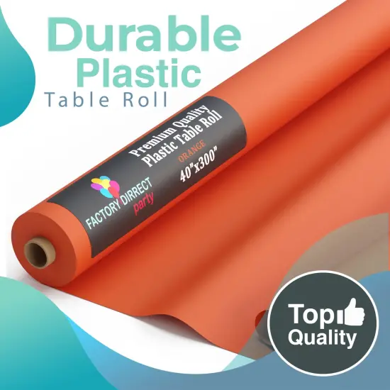 Exquisite Plastic Table Cover Roll &ndash; 40" x 300' Disposable Tablecloth Roll &ndash; Premium Thick 0.5 MIL Plastic Banquet Roll &ndash; Party Table Cover Roll for Events & Catering Orange {5}
