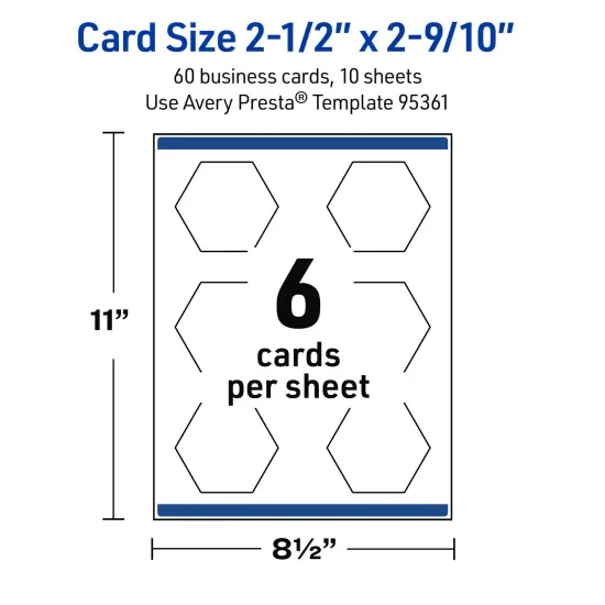 Avery Printable Hexagon Business Cards, Sure Feed Technology, 2-1/2" x 2-9/10", Matte White Cardstock, Print-to-The-Edge, Laser/Inkjet Printable, 60 Total {11}