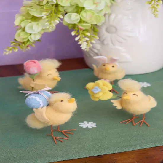 4.33" Easter Spring Chick & Pink Tulip Flower Floral Decorative Tabletop Figurine {5}