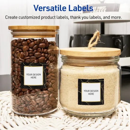 Avery Printable Square Labels with Sure Feed Technology, Pre-Printed Black Border with Gold Pattern, Matte White, 3" x 3", Laser & Inkjet Compatible, 60 Total {6}