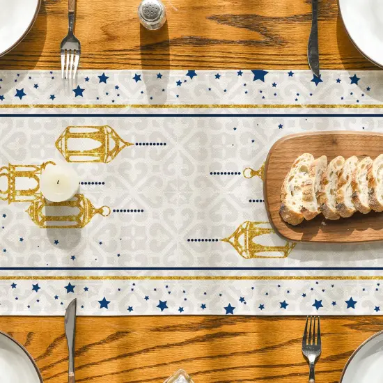 Artoid Mode White Moon Star Gloden Ramadan Table Runner, Seasonal Summer Holiday Kitchen Dining Table Decoration for Home Party Decor 13 x 72 Inch {5}