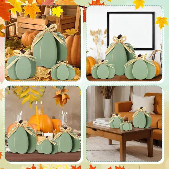 3 Pcs Fall Pumpkin Decor Fall Wooden Signs 3D Pumpkin Tabletop Decor (Green Color) {3}