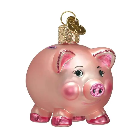 Old World Christmas 2.0 Inch Piggy Bank Tree Ornament , Ornament Money Save Coins Pink {1}