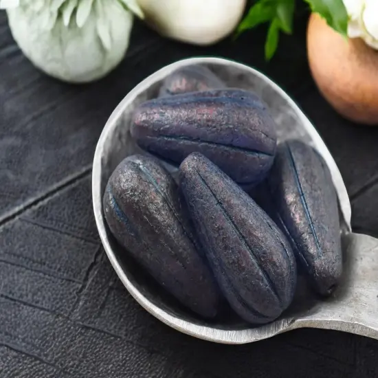 *6* 22x11mm Etched Matte Montana Blue Luster Melon Drop Beads {2}