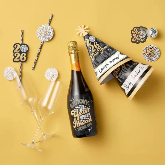 Big Dot of Happiness Disco New Year - Paper Straw Decor - Groovy 2026 NYE Party Striped Decorative Straws - Set of 24 {3}