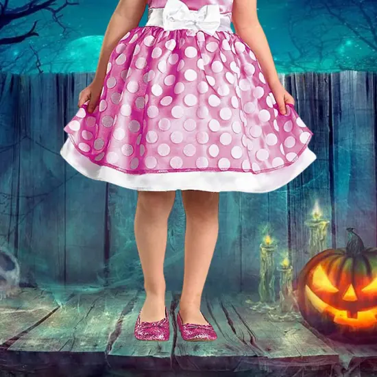 Girls Pink Minnie Mouse Costume Polka Dot Dress with Headband Toddler {4}