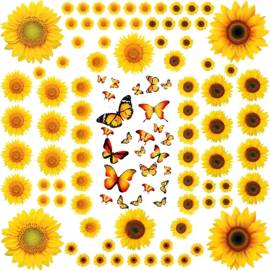 116 Pieces Sunflower Wall Stickers 3D Butterfly Decals {1}