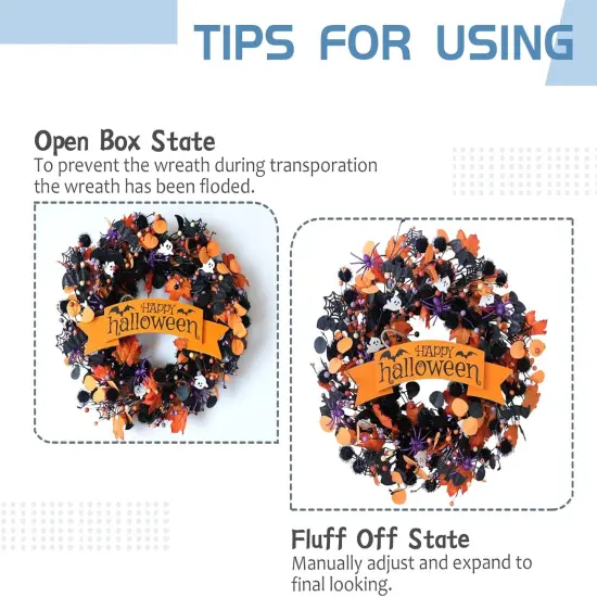 22 Inch Halloween Orange Black Boxwood Wreath {3}