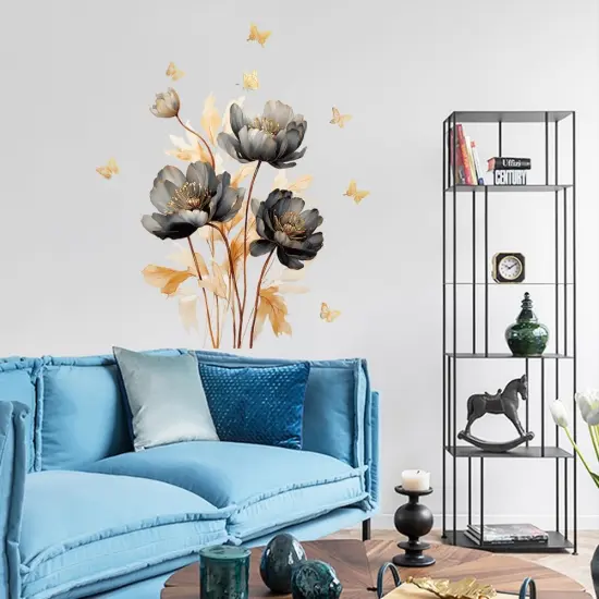 Wall Stickers Lnk Lotus Butterfly Wall Decals - Black Gold {3}