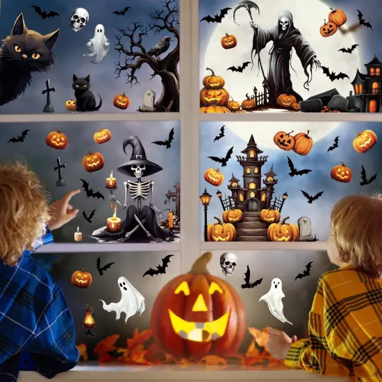 8 Sheets Halloween Window Clings, Scary Halloween Window Stickers {3}