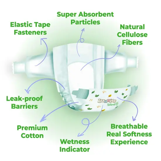 Lunnies Natural Ultra Absorbent Premium Diapers - Size 4 - 280 Count White {6}