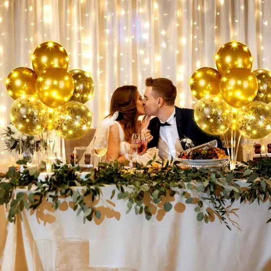 6 Set Balloons Centerpieces for Table with LED String Light 60 Pcs Balloons Light up Table Balloon Stand Centerpieces for Baby Shower Graduation Birthday Wedding Anniversary(Gold) {4}