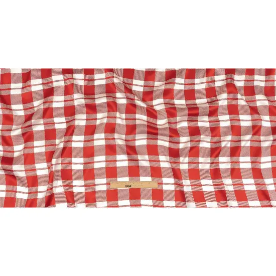 1 Yard Balenciaga Italian Red and White Plaid Silk Charmeuse Lightweight Designer 55 inch Width {3}