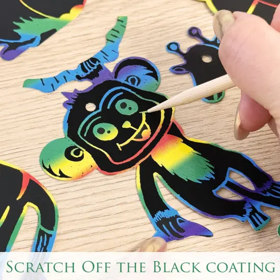 Wrapables 36pc Rainbow Scratch Arts Ornaments, DIY Magic Scratch Arts and Crafts, Animals {3}