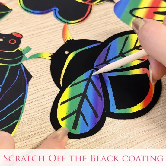 Wrapables 36pc Rainbow Scratch Arts Ornaments, DIY Magic Scratch Arts and Crafts, Insects {3}