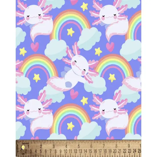 Axolotl Rainbows Digital Cotton Print Fabric | By the Yard | Sewing and Crafting | 44 inches wide {1}